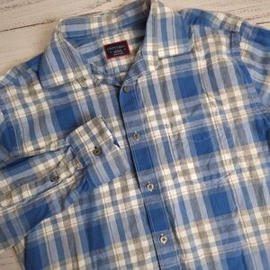 UNTUCKit Fiano Mens Medium Regular Fit Blue Plaid Long Sleeve Button Up Shirt